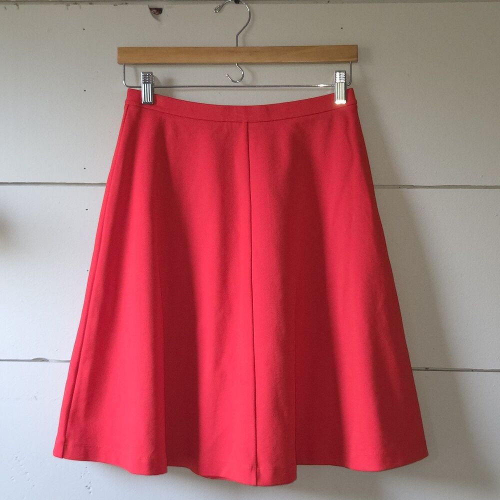 Lands' End Red Solid Knit A-Line Knee Length Stretch Skirt Zip Size XS